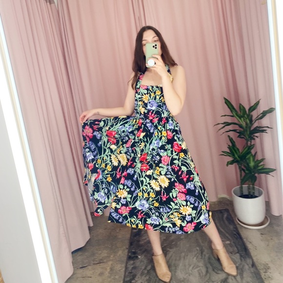 Vintage 80s 90s Floral Halter Midi Dress 6 - Picture 10 of 16